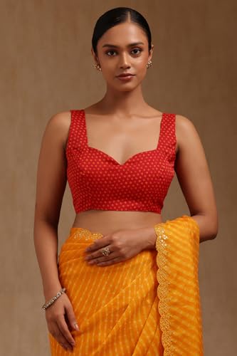 Soch Womens Yellow Georgette Leheriya Print Saree