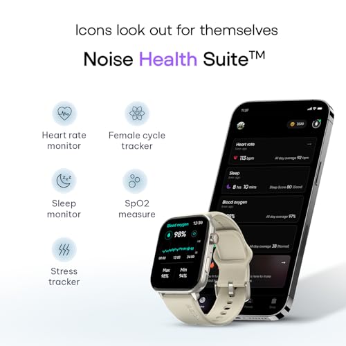Noise Icon 5 Smartwatch with AI Watch Faces & AI Search, 1.95” AMOLED Display, 10 Days Battery, Bluetooth Calling, 100+ Sports Modes, IP68 (Starlight Gold)