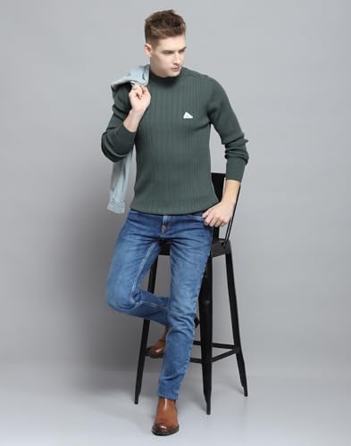 Monte Carlo Mens Solid Olive Mock Neck Full Sleeve Pullover_1240567TN-2472