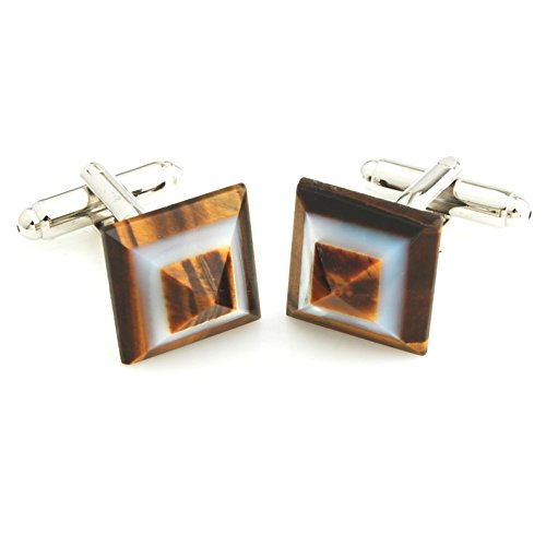 Peluche Natural Mother of Pearl & Natural Tiger's Eye Stone (Semi-Precious) Cufflinks for Men