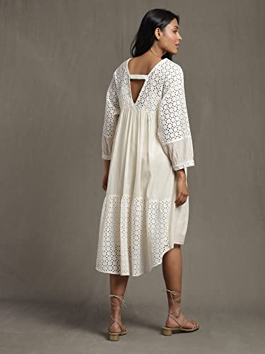 Ritu Kumar Ivory Gathered Schiffli Short Dress