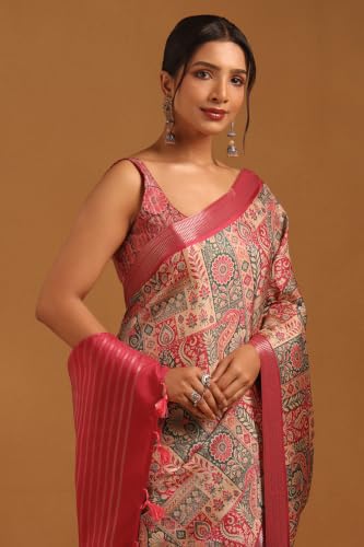 Soch Womens Pink Tussar Botanical Saree