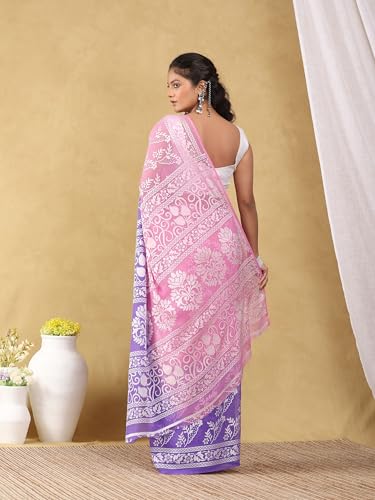 Garden Vareli Women Viscose Brasso Floral Print Saree With Unstitched Blouse Piece 86634 - Purple
