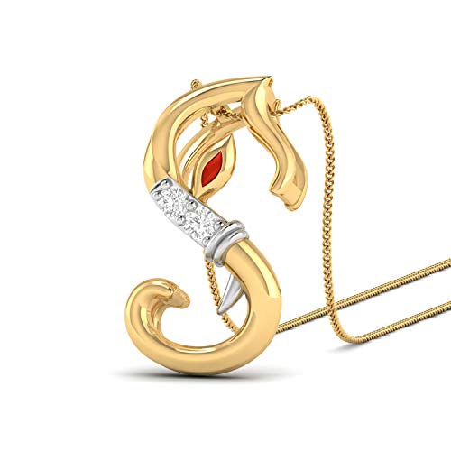 PC Jeweller The Initial S Ganesha 18KT Yellow Gold and Diamond Pendant for Women
