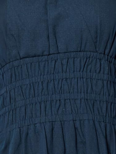 Max Women Solid A-line Dress (Blue_L)