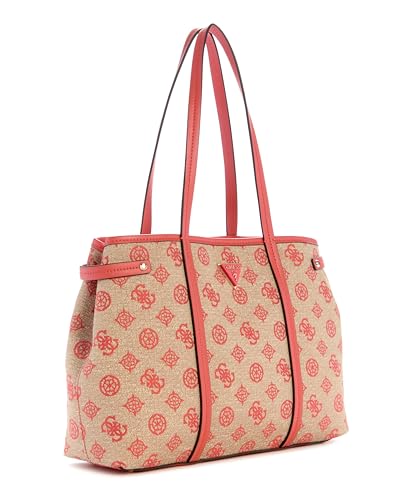 GUESS Coral Red Logo Printed Beyza Girlfriend Tote Bag