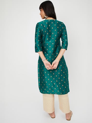 Max Women Embroidered Straight Kurta (Green_M)