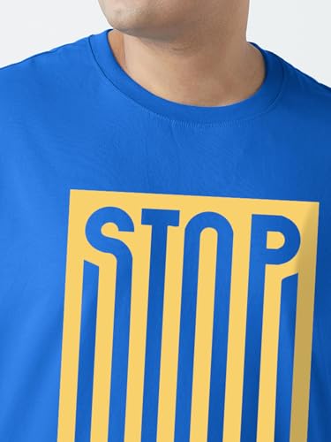 Bewakoof Plus Men's Typography Oversized Fit Half Sleeve Round Neck Cotton Plus Size T-Shirt_694226_Blue_5XL