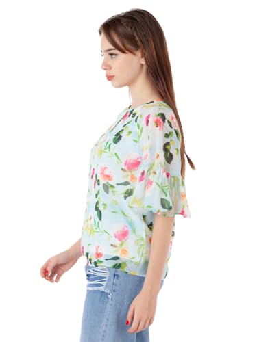 Zink London Women's Blue Printed Regular Top