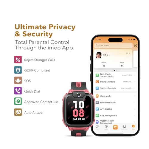 imoo Phone Watch Z1 – Smart Watch with GPS Tracker, 4G Video & Voice Calls, Advanced Parental Controls, Durable Quality with IPX8 Water Resistance, SOS, for Kids (Grapefruit Red)