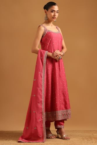 Soch Womens Onion Pink Vichitra Embroidered Embellished Zari Embroidery Salwar Suit