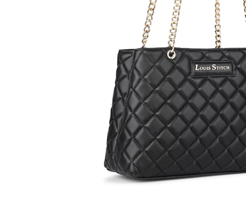 LOUIS STITCH Stylish Black Handbag for Women | Multi Pocket Ladies Satchel Handbag for Travel, Office, College | LDB-12-CUSBJB