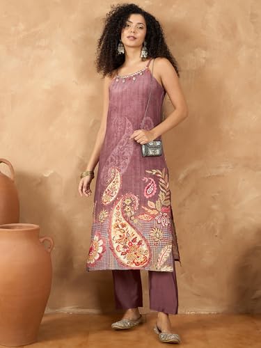 Varanga Women Spaghetti Strap Straight Floral Kurta With Trousers