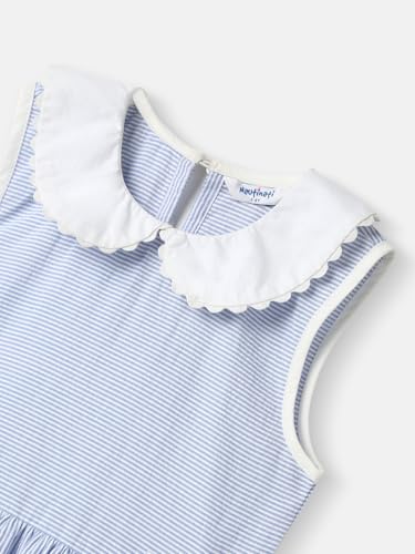 Nautinati Girls' Cotton Peterpan Collar Dress with Front Pockets and Cat Patches