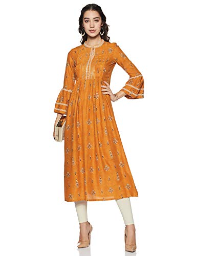 W for Woman Women's Rayon Kurta (19AUW12654-112755_Yellow_XS (6))