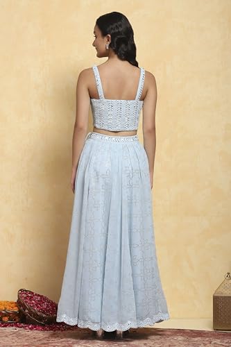 Biba Girls Blue Polyester Embroidered Kalidar Lehenga Set_10-11Y