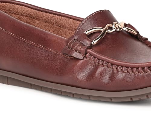 LOUIS STITCH Women's Tan Premium Slip-On Loafers with Buckle | Elegant Solid Slip-On Comfort Shoes for Casual and Formal Wear | Slip-On Loafer Shoes for Women | LSLD-BLR-HS02-TN | UK-7