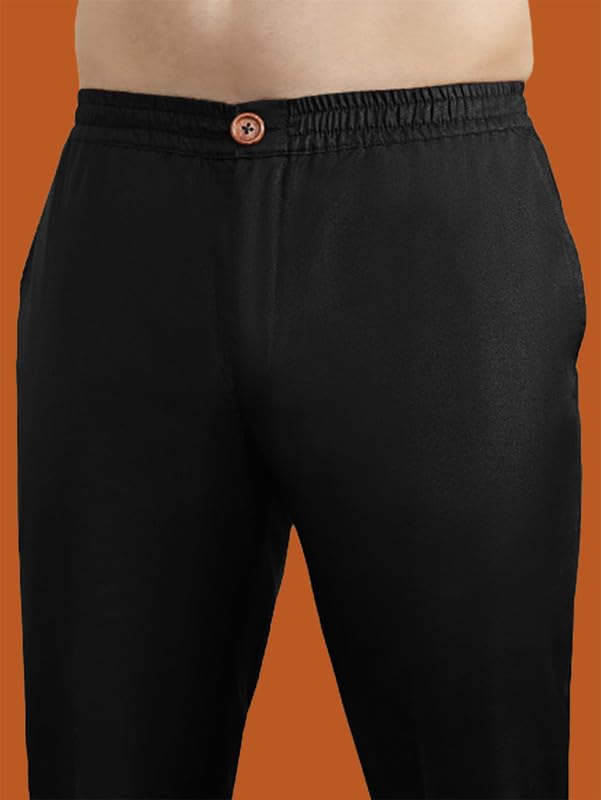 KISAH Men's Kurta Indo-Western Sherwani Trouser Set, Black Jacquard, Woven Design Regular Fit Mandarin Collar Long Sleeves (44)