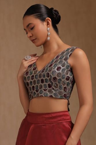 Soch Womens Black Georgette Embroidered Padded Blouse with Sequins