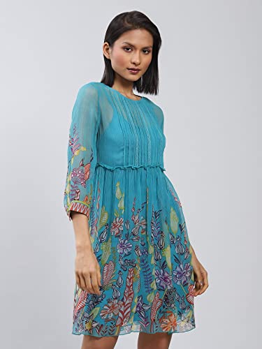 Label RITU KUMAR Blue Floral Print Short Dress with Inner
