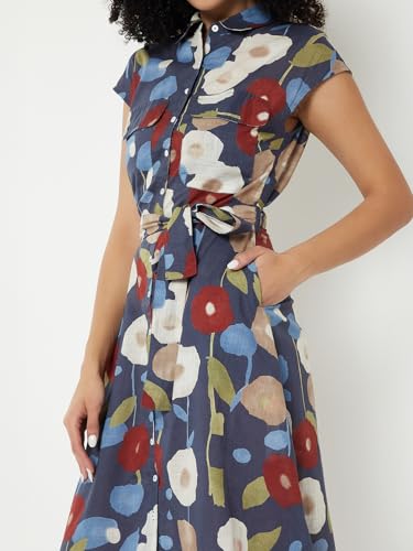 Max Women Printed Midi Dress(Blue_L)