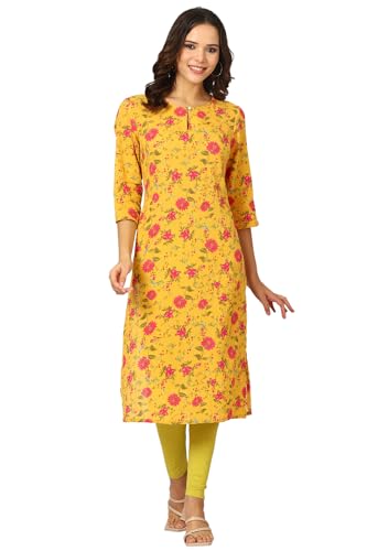 W for Woman Yellow Floral Printed Pure Cotton Kurta (Size: S)-24AUW12020-124771