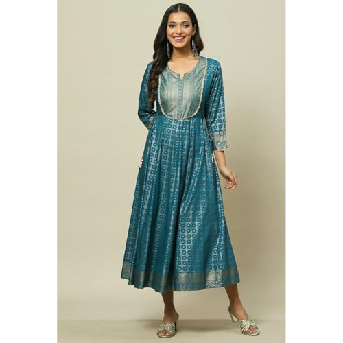 Rangriti Women Teal Blue Liva Kalidar Dress_32