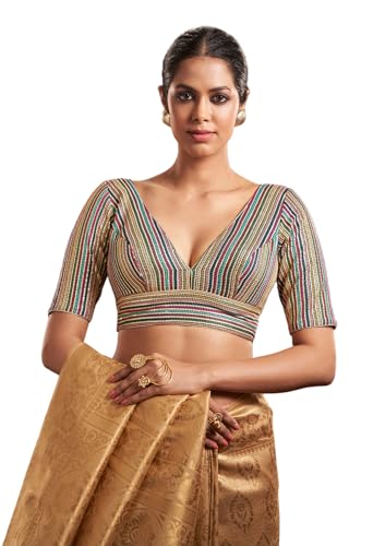 S SALWAR STUDIO Blue Georgette Plunging V Neck Readymade Blouse