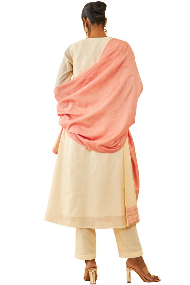 Soch Womens Cream Chanderi Floral Embroidered Suit Set with Zari