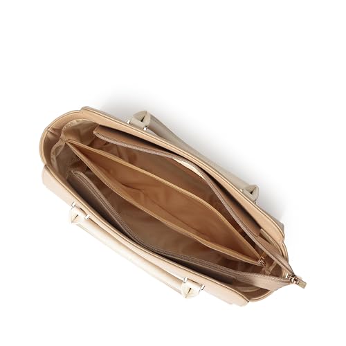 Fastrack PebbleEdge camel Satchel | Faux-Leather Women’s Handbag | Structured Satchel with Triple Compartments & Gold Accents