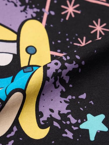 The Souled Store Powerpuff Girls: Girly Pop Women and Girls Short Sleeves Round Neck Black Graphic Printed Cotton Heavy Gauge Fabric Streetwear Everyday Oversized T-Shirt