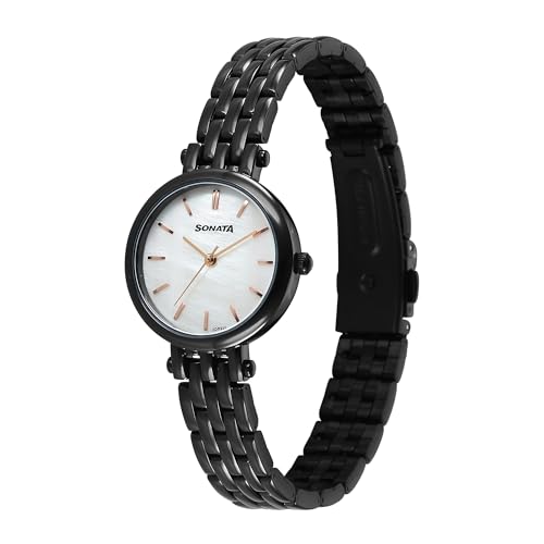 Sonata Quartz Analog White Dial Stainless Steel Strap Watch for Women