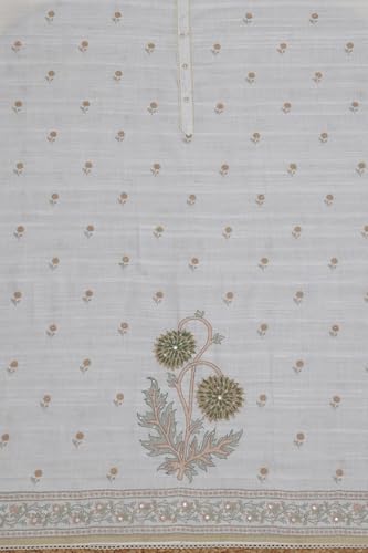 Soch Womens Off White Linen Blend Floral Print Unstitched Dress Material With Beads