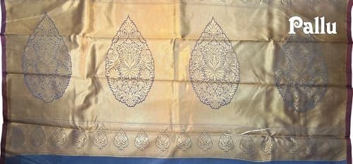VFCollections Women's Kanchipuram Silk Pure Pattu Sarees- No Border/Zero Border - Teen & Mid age With Blouse (VFC263-6)