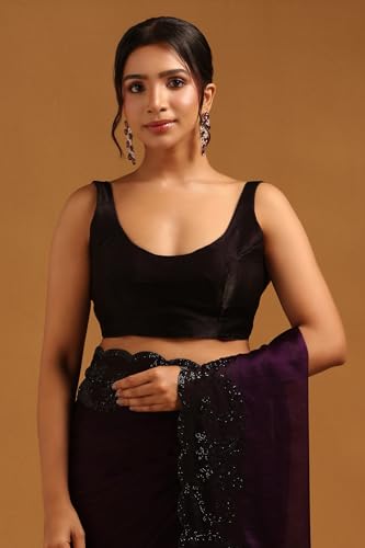 Soch Womens Purple Fendy Organza Saree With Stone Work