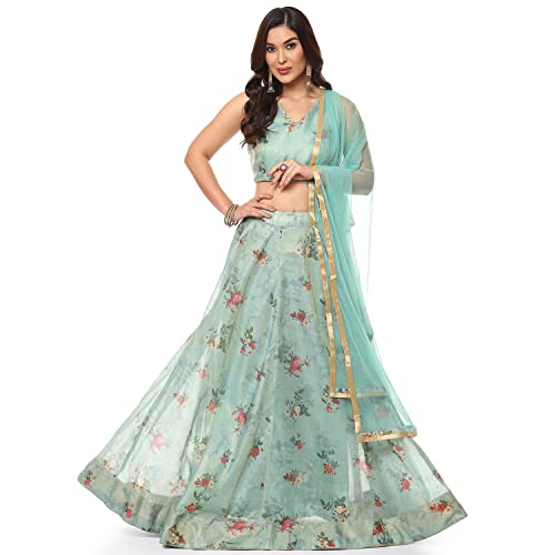BIBA WOMEN PRINTED FLARED SALWAR KURTA DUPATTA(SKDPHOOL PH8265_SEA GREEN_42)