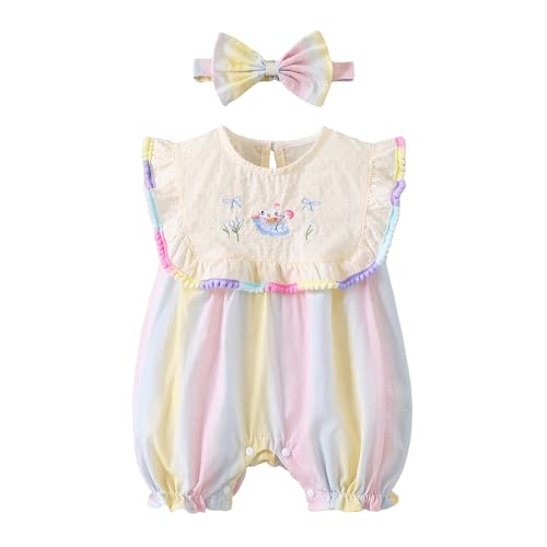 Hopscotch Pom Pom Bow Embroidery Romper (12-18 Months)