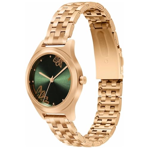 Fastrack P3H Green Dial Rose Gold Plating Stainless Steel Women's Watch - NT6268WM07