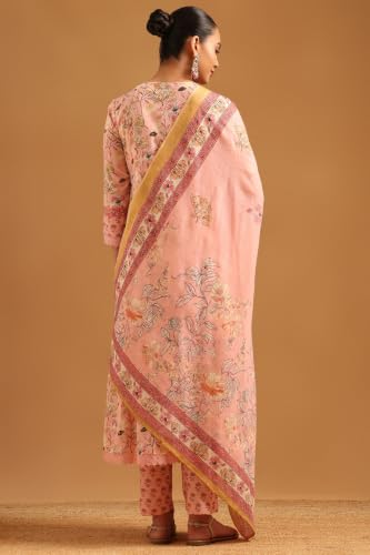 Soch Womens Pink Cotton Floral Printed Salwar Suit With Lace