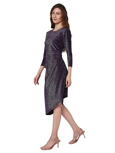 VERO MODA Women Self Design Polyester Knee Length Purple Shift Dress