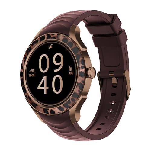 Fastrack Ella Smart Watch for Women with 1.2" inch AMOLED Display,Patterned Bezel,AI Watchface & AI Chat,Functional Crown,24/7 Health Suite,BT Calling,SpO2,HRM,IP68, Multiple Menu Styles- Dark Wine