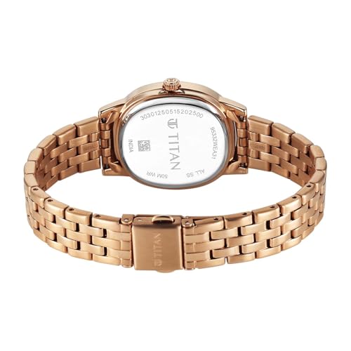 Titan Glamour Quartz Analog Brown Dial Rose Gold Stainless Steel Strap Watch for Women