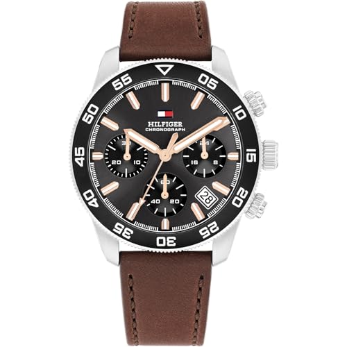 Tommy Hilfiger Th85 Quartz Analog with Grey Dial Brown Leather Strap Watch for Men - TH1792213