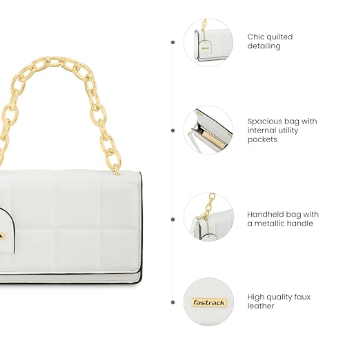 Fastrack PU Quilted Satchel for Women, Girls and Ladies | with Gold Metal Chain and detachable sling strap
