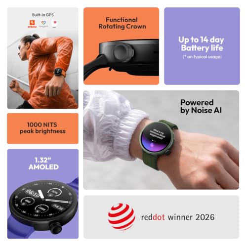 Noise Alt Watch 1 Smart Watch 1.32” AMOLED Display, Built-in GPS, AI Suite, Functional Rotating Crown, 1000NITS Brightness, Upto 14 Days Battery - Chosen Blue (Light)