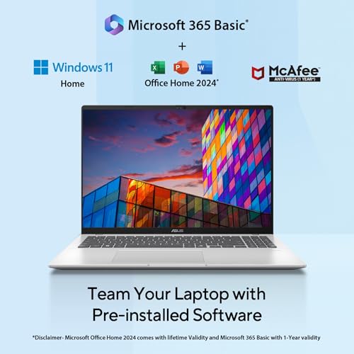 ASUS Vivobook 16, Smartchoice, Intel Core Ultra 5 Series 2, 16GB RAM, 512GB SSD, FHD+ 16", Windows 11, Office Home 2024, Silver, 1.88kg, X1607CA-MB142WS, Intel iGPU, M365 Basic (1Year), AI Laptop