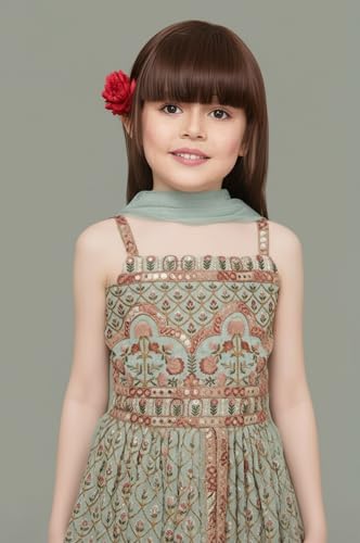 DIGILINE Georgette Embroidered Square Neck Sleeveless Kurti Sharara Set With Dupatta | Casual Stylish Kurti Sharara set for girls