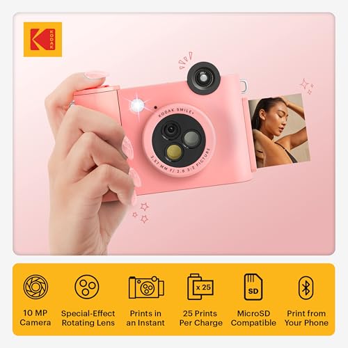 Kodak Smile+ 2-in-1 Digital Instant Print Camera & Photo Printer Gift Bundle + Case + Zink 2x3 Sticky Back Photo Paper 20pk + Album + Sticker Sets + Sticker Frames + Hanging Frames + Markers - Pink