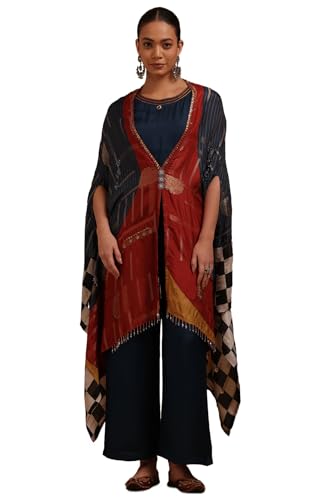 Soch Womens Blue Brocade With Zari Woven Kaftan Suit With Stones And With Sequins