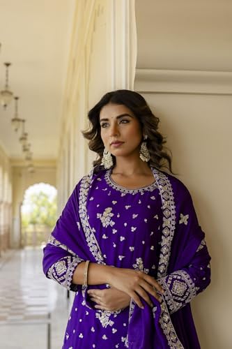 Leeli Peeri Designer Women's Chinon Embroidery Work Kurta Sharara Set With Dupatta
